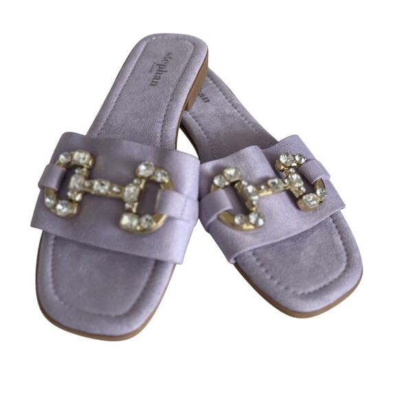 Stephan Paris Lilac Slides Size 9 – Bridal Brunch Summer Sandals New - Picture 1 of 6